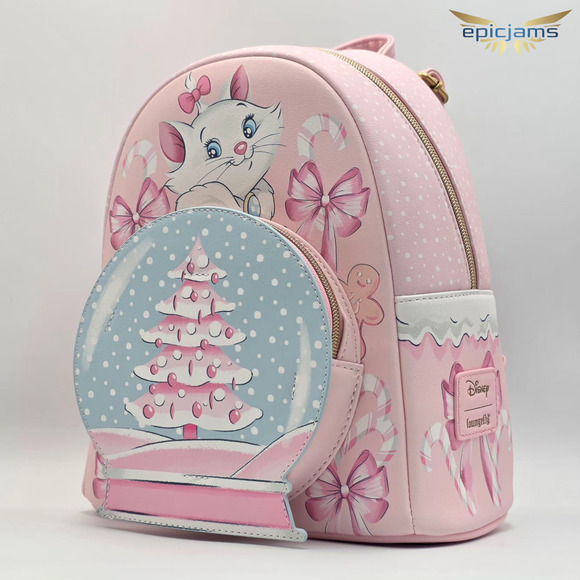 Loungefly Disney The Aristocats Marie Holiday Snow Globe Pink Tree Mini Backpack - Picture 3 of 6